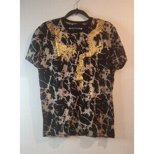 Royal Attitude Men T-Shirt Sz M BLACK AND BROWN Print  GOLDDragonS Short SLEEVES
